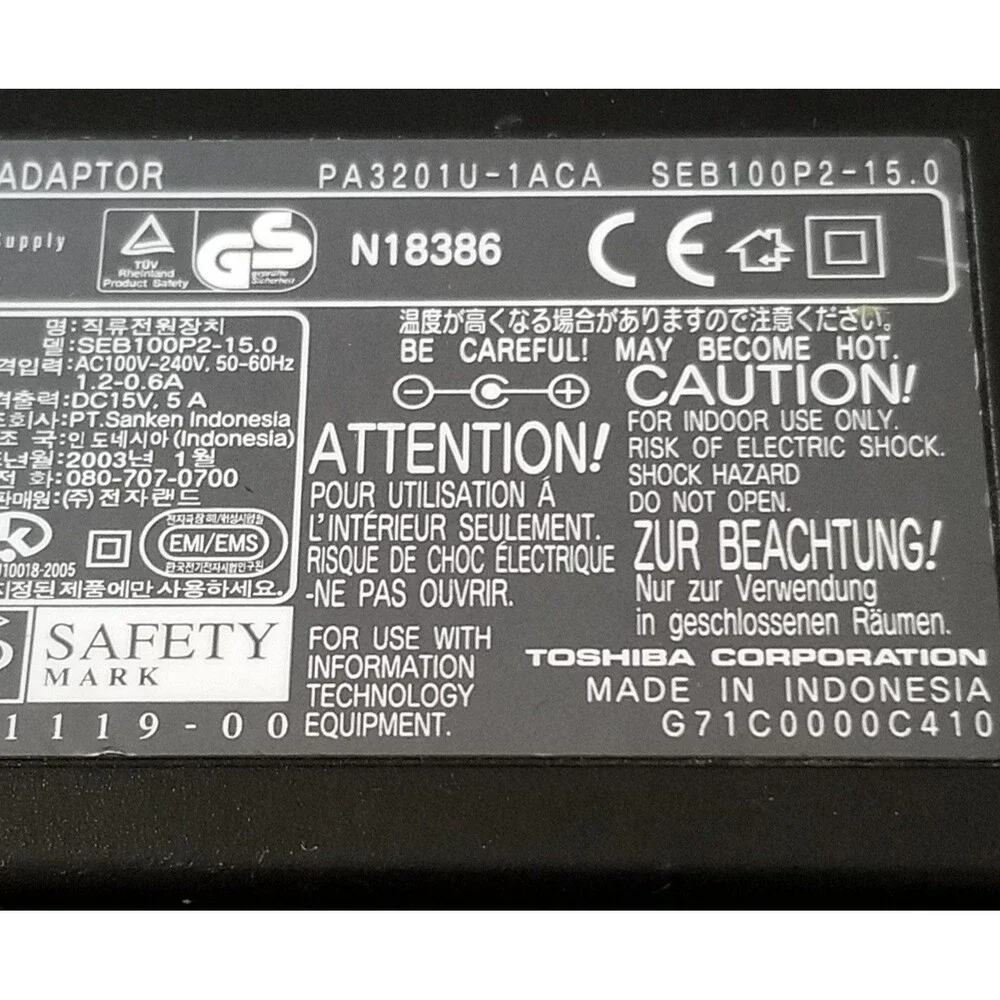 Toshiba power supply PA3201U-1ACA
